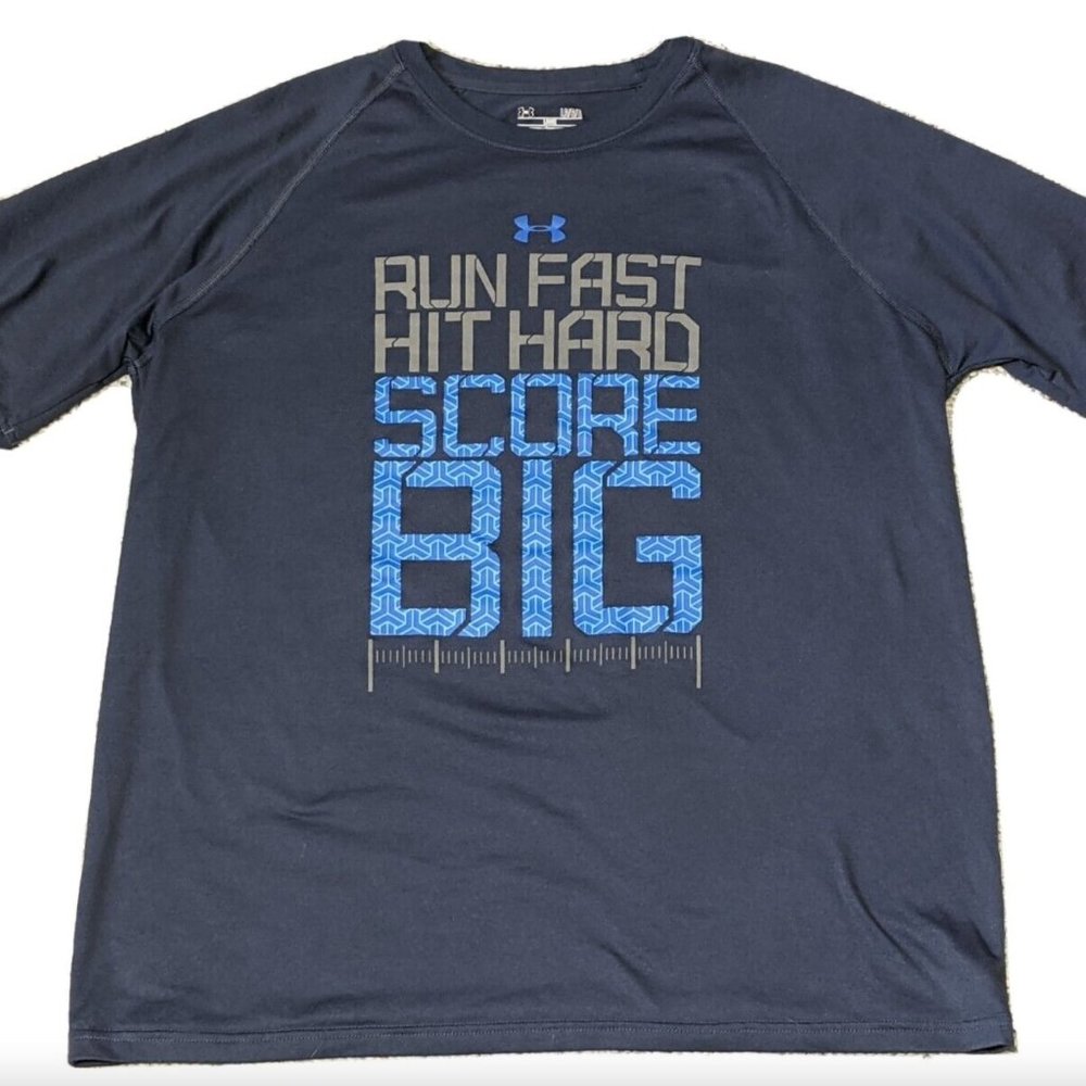 Rare Under Armour Men's Army of 11 Football HeatGear T-Shirt Blue Large
